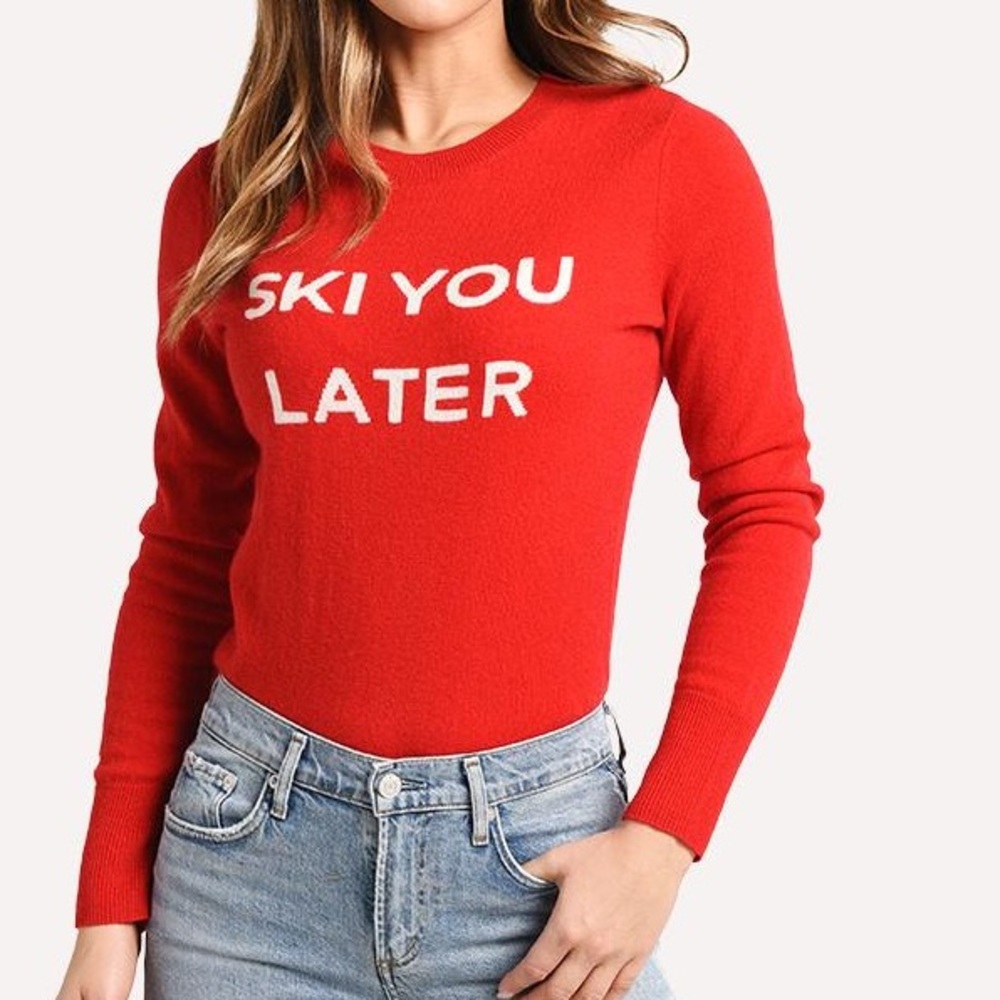 Frame Denim Red 'Ski You Later' Crewneck Sweater